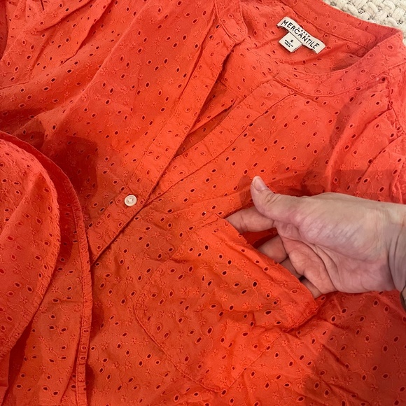 J Crew Mercantile Size S Coral Eyelet Button Up - Picture 3 of 6